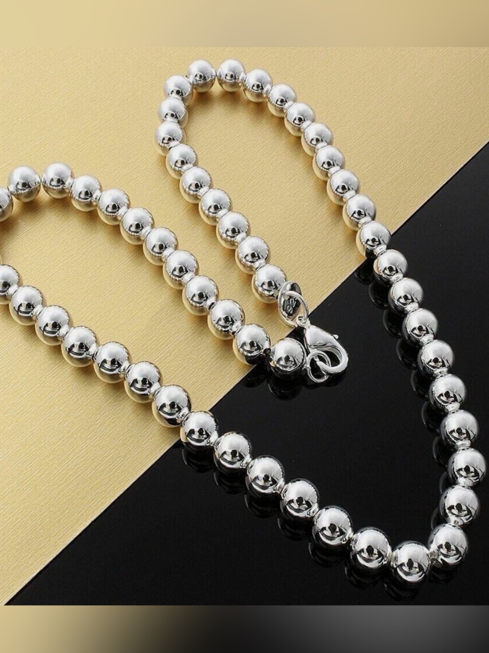 16"-20" Women's 925 Sterling Silver 10mm Hollow Beads Balls Chain Necklace
